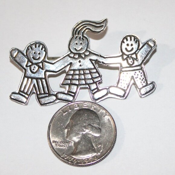 Vintage Sterling Silver Mom & Kids Brooch Mexico - Picture 3 of 7